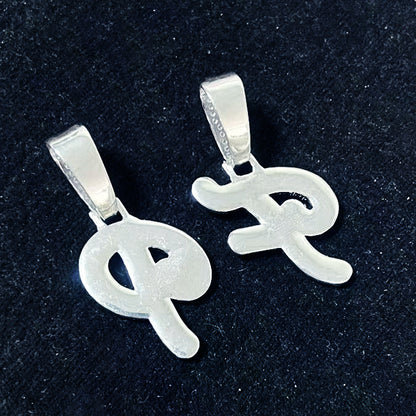 A Z Single Blue Zircon Cursive Letter Hip Hop Pendant Necklace