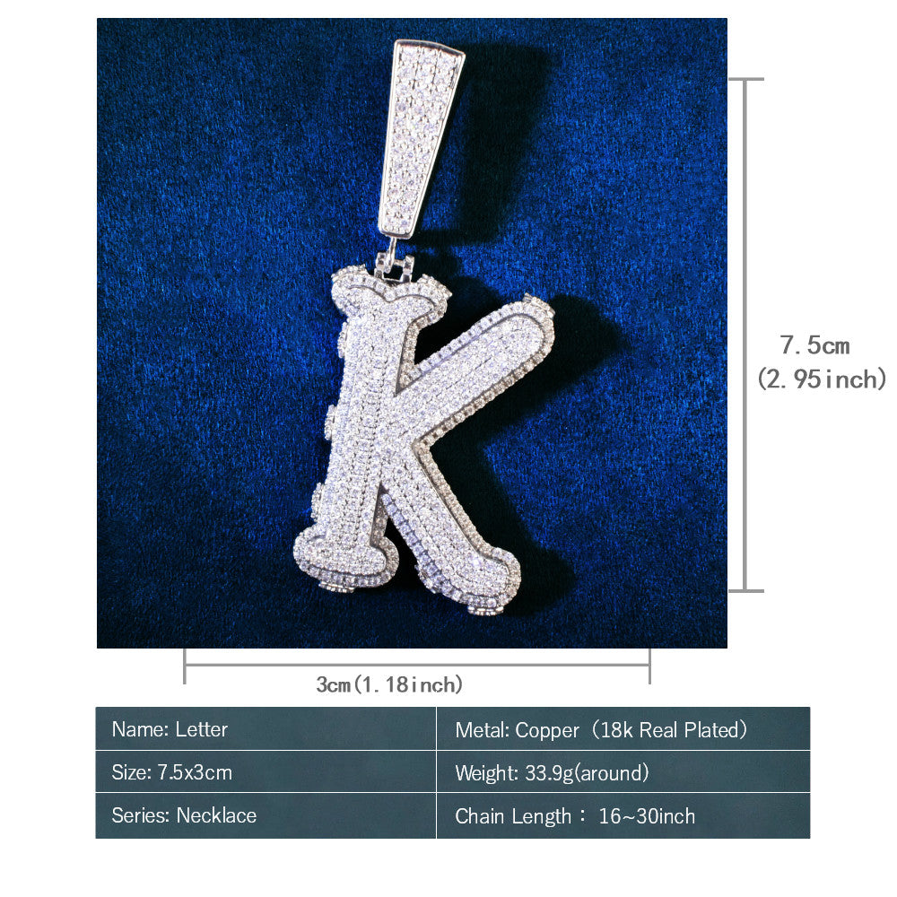 A~Z Single Double Layer Letter Name Hip Hop Pendant Necklace