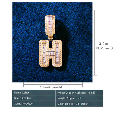 A Z Single Small Baguette Letter Pendant Necklace