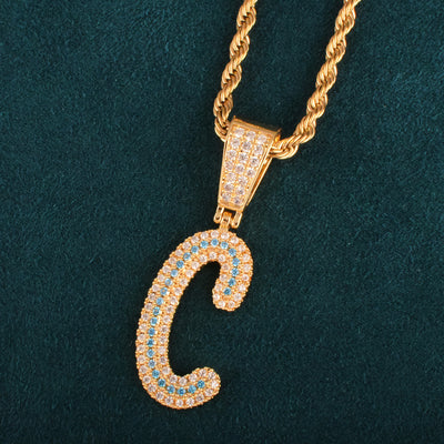 Blue Zircon Initial Letter Pendant Necklace