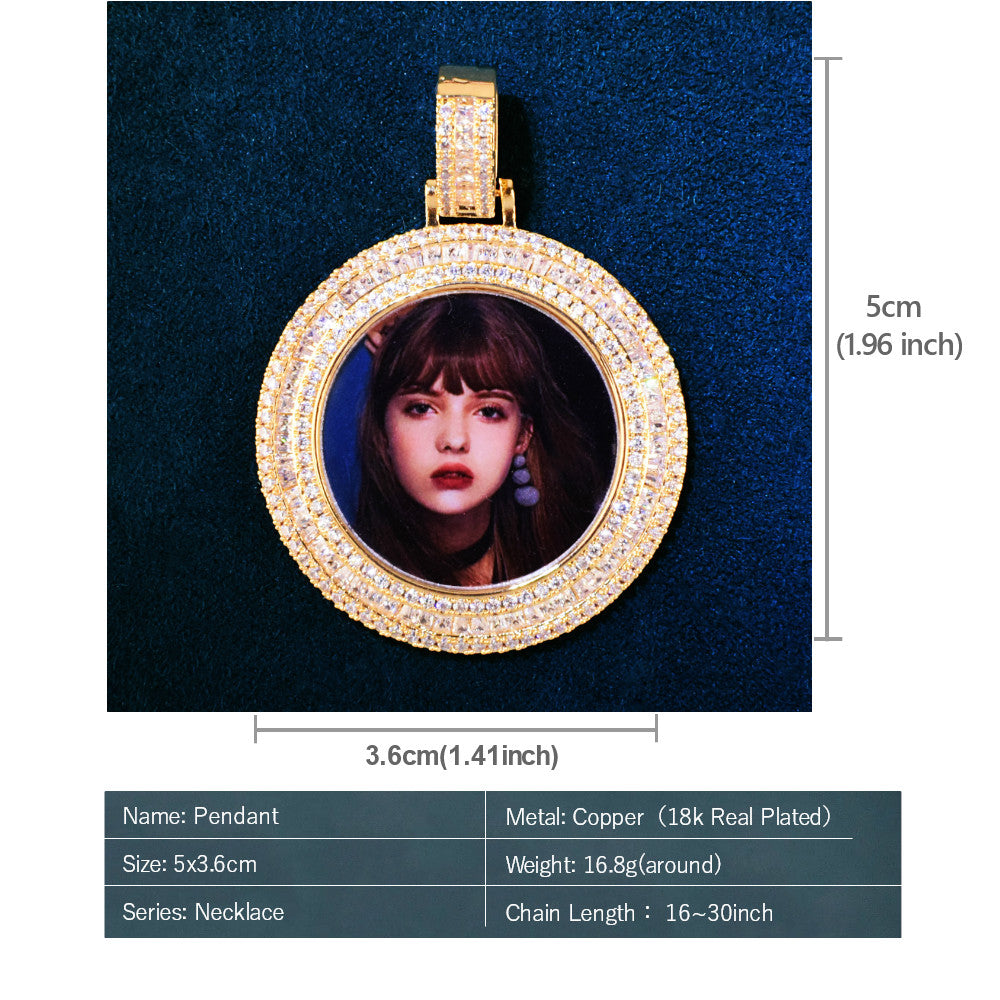 Baguette Round Photo Necklace