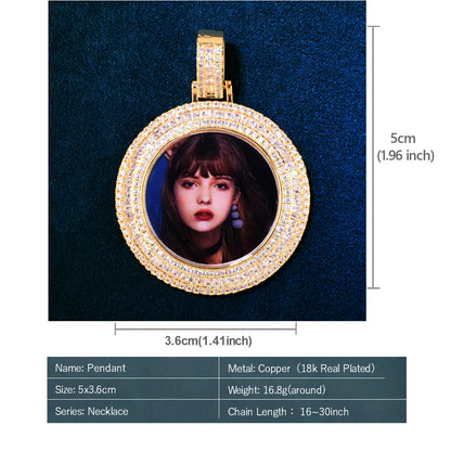 Baguette Round Photo Necklace