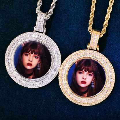 Baguette Round Photo Necklace