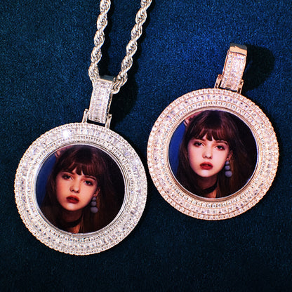 Baguette Round Photo Necklace