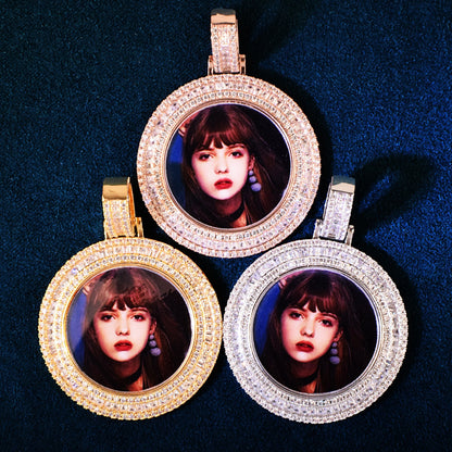 Baguette Round Photo Necklace