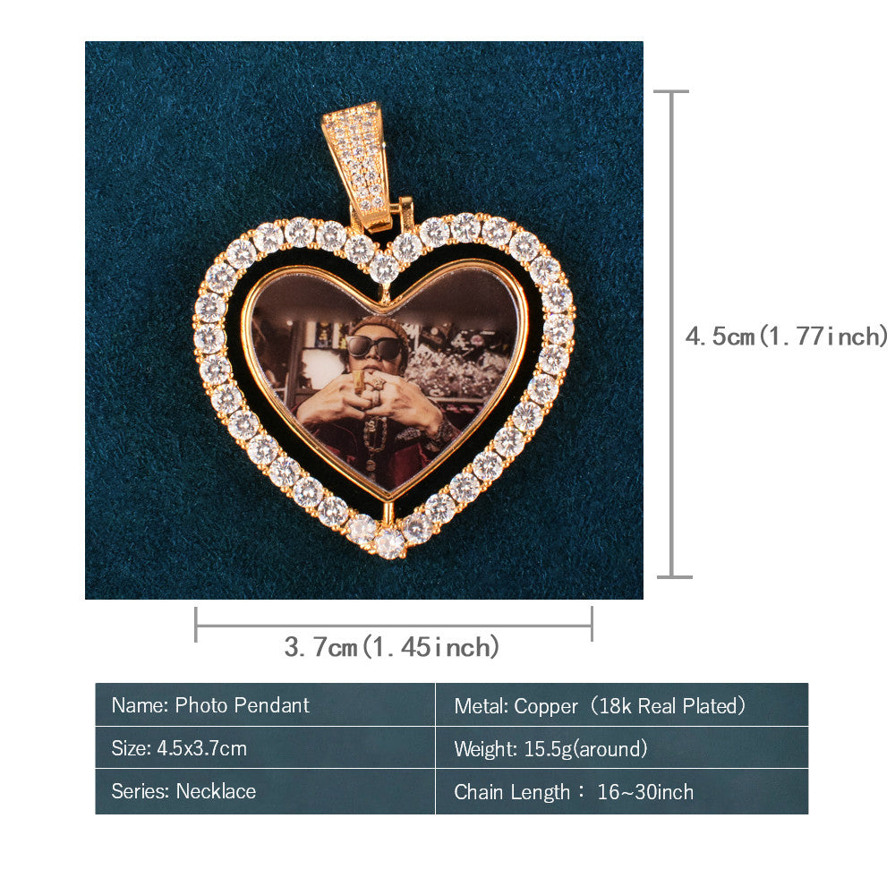 Rotating Double Sided Heart Photo Necklace