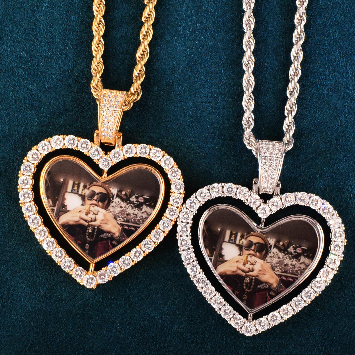 Rotating Double Sided Heart Photo Necklace