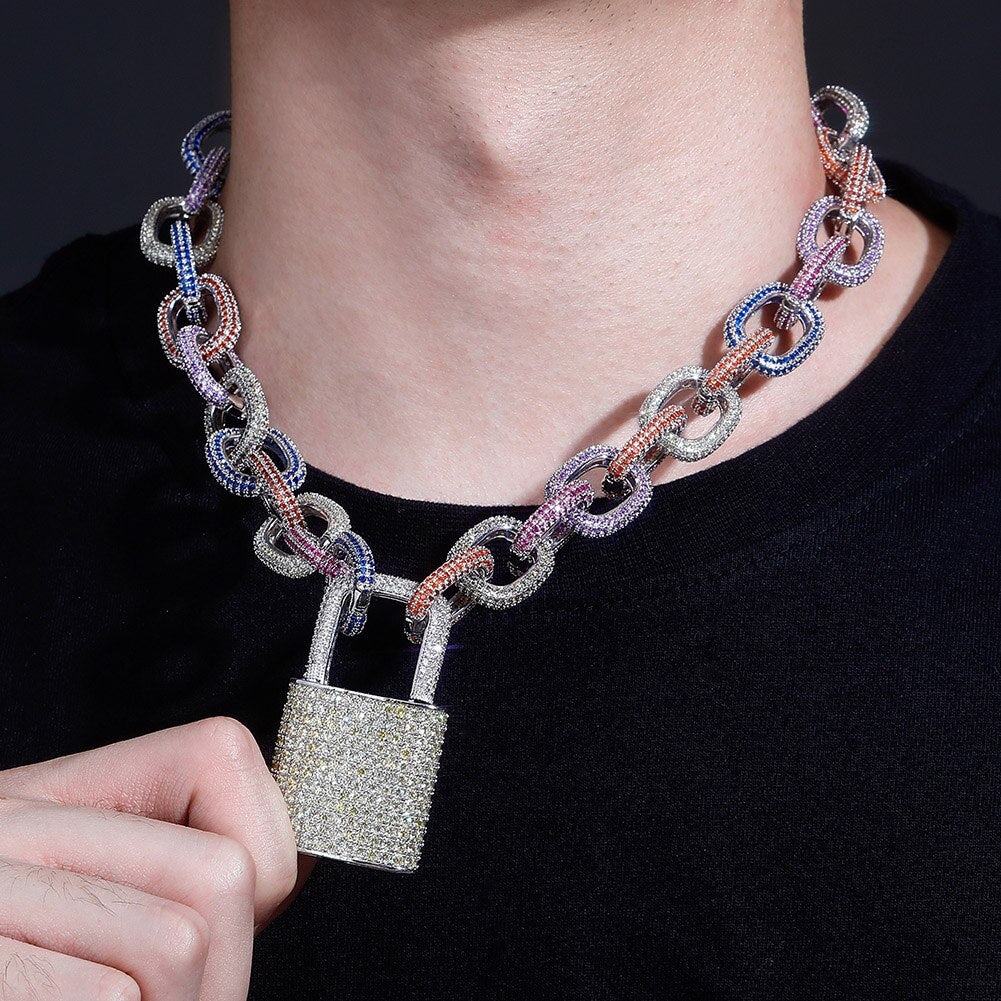 18mm Miami Cuban Chain Necklace With Lock Pendant