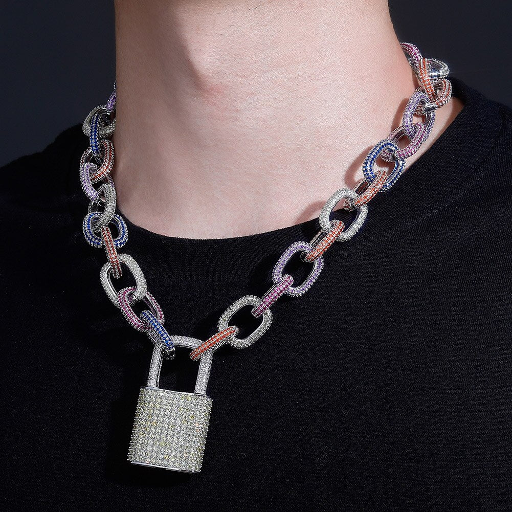 18mm Miami Cuban Chain Necklace With Lock Pendant