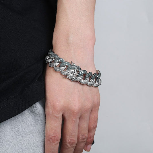 18mm Iced Out Flooded Mint Blue CZ Miami Cuban Link