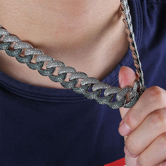 18mm Iced Out Flooded Mint Blue CZ Miami Cuban Link