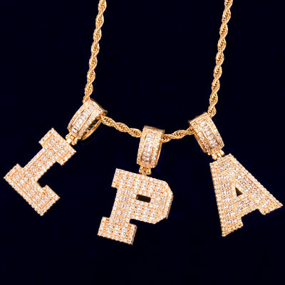 Initial A Z Baguette Letter Pendant With Rope Chain