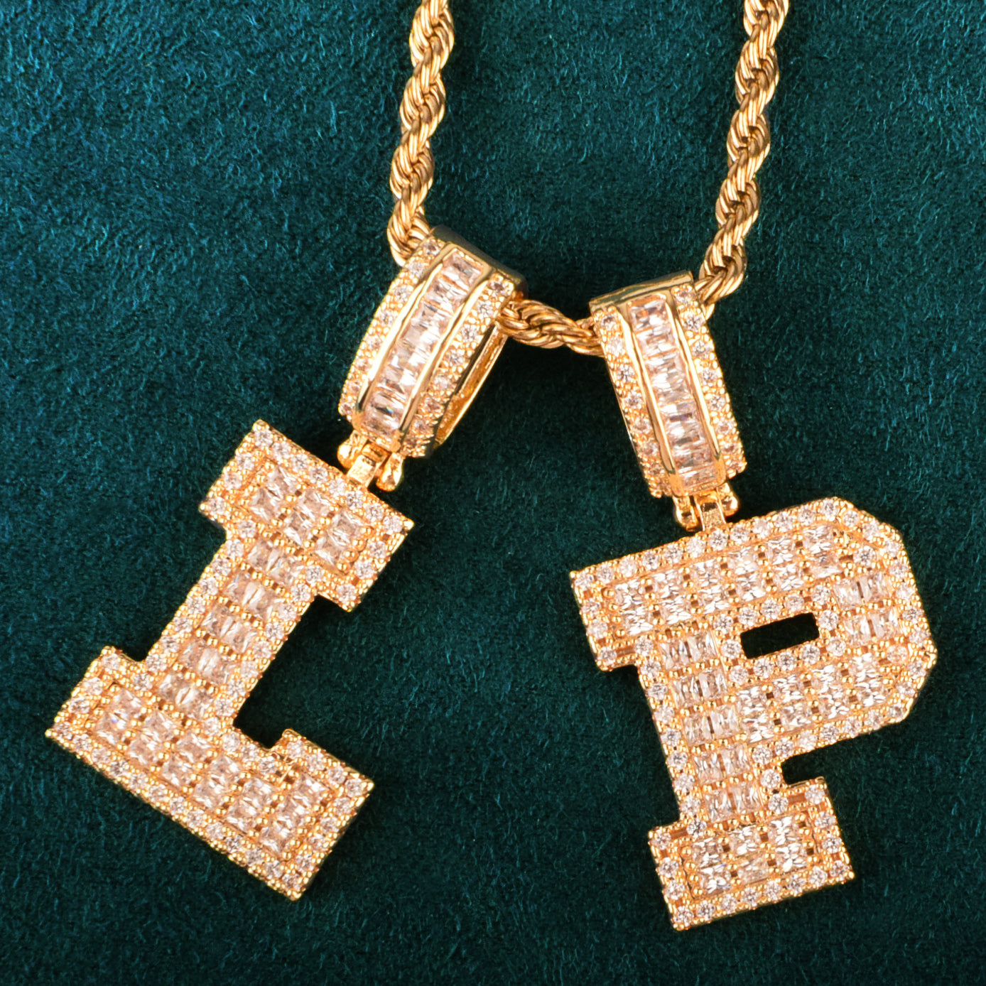 Initial A Z Baguette Letter Pendant With Rope Chain