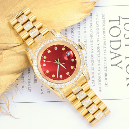 Red Dial Mens Gold Finish Watches
