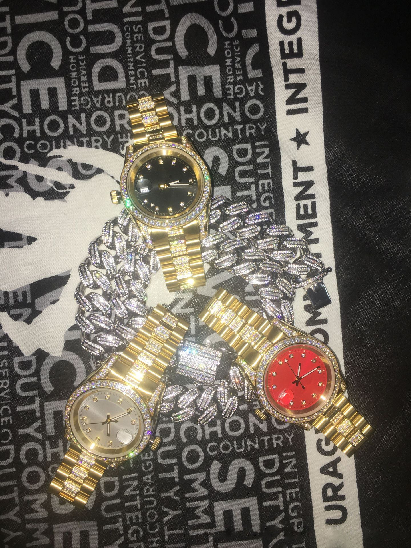 Red Dial Mens Gold Finish Watches