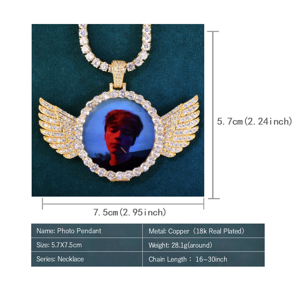 Round Angel Wing Photo Necklace