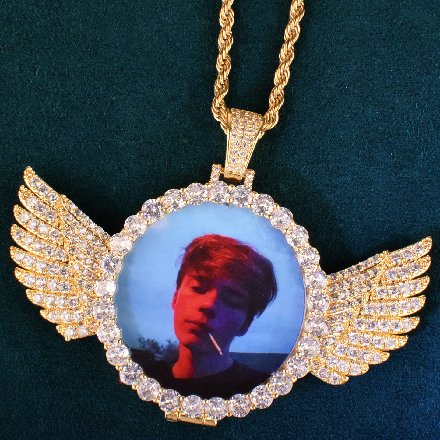 Round Angel Wing Photo Necklace