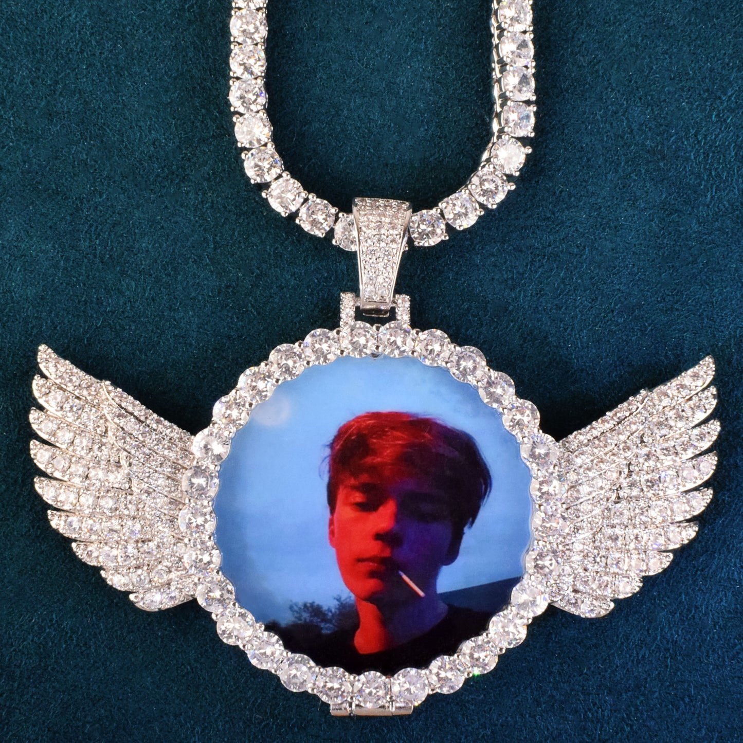 Round Angel Wing Photo Necklace