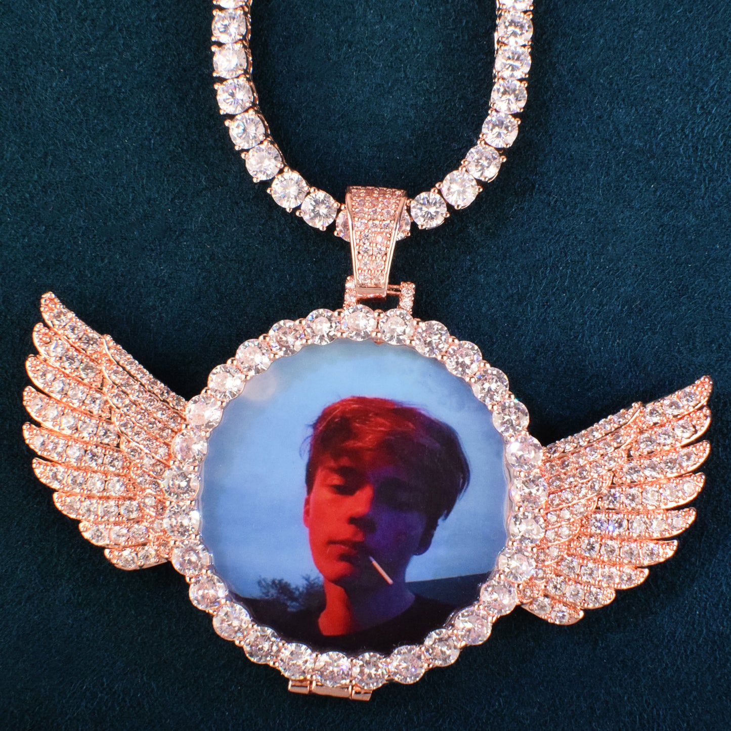 Round Angel Wing Photo Necklace