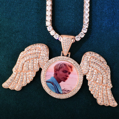 Round Angel Wing Photo Necklace
