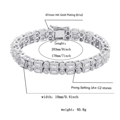 10mm Double Row Zircon Round Square Bracelet