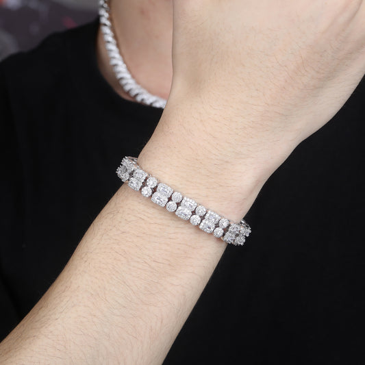 10mm Double Row Zircon Round Square Bracelet