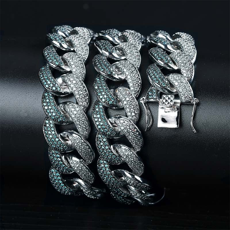 18mm Iced Out Flooded Mint Blue CZ Miami Cuban Link