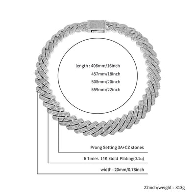 20mm 3 Row Zirconia Prong Link Necklace