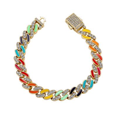 9mm Colorful Dripping Oil Cuban Prong Bracelet