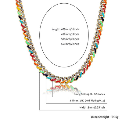 9mm Colorful Dripping Oil Cuban Prong Chain