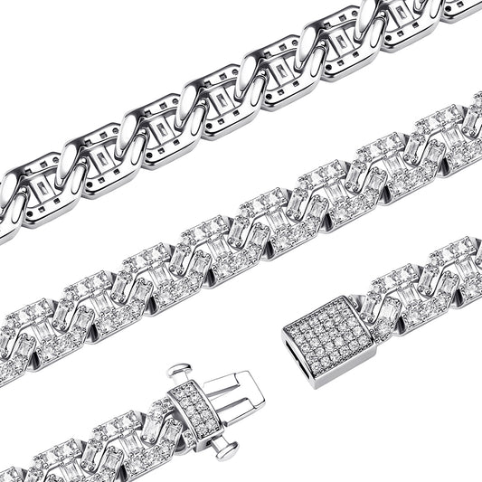 9mm Iced Out Baguette Prong Cuban Bracelet