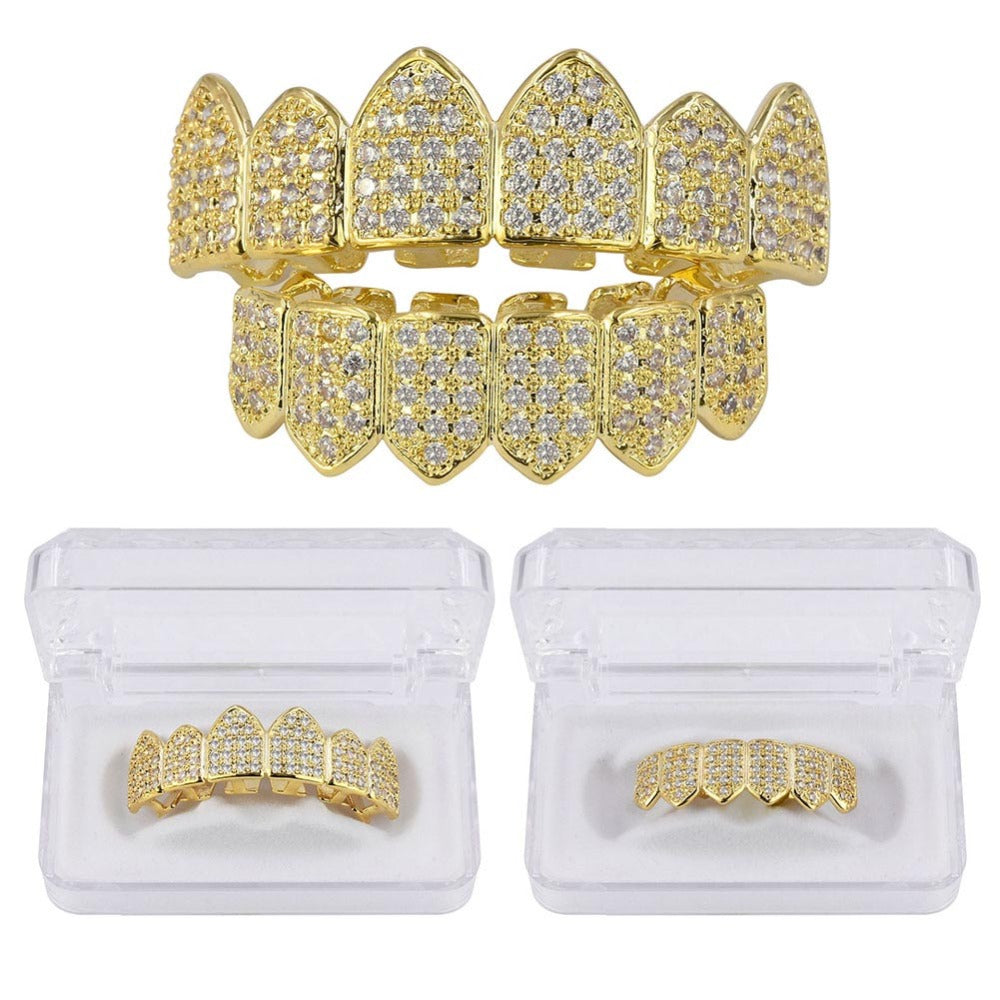 6 Top & 6 Bottom Micro Pave Cz Stones Teeth Grills Set