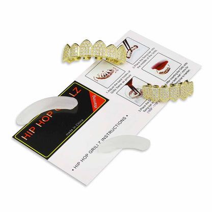 6 Top & 6 Bottom Micro Pave Cz Stones Teeth Grills Set