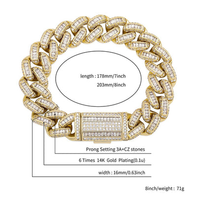 16mm Luxury Baguette Chain Bracelet