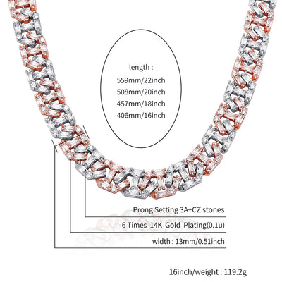 12mm Baguette Chain Link Necklace