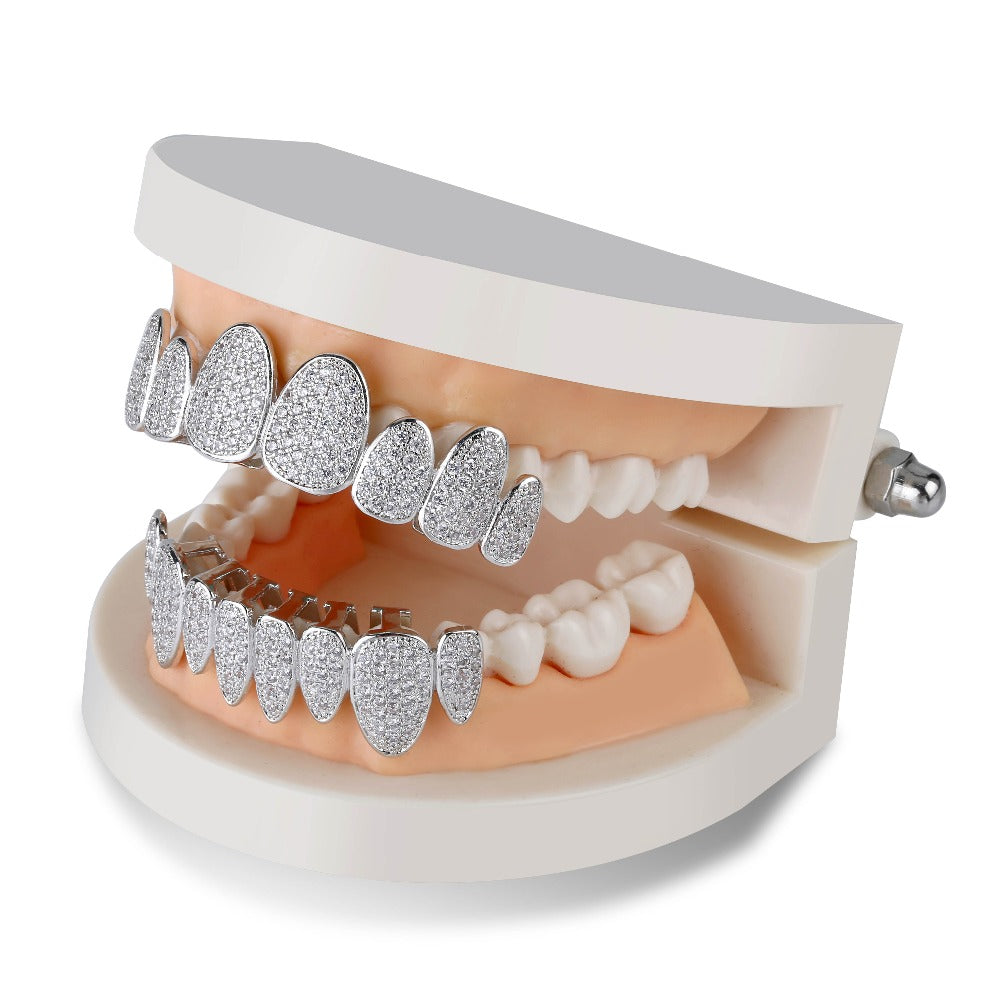 8 Top & 8 Bottom Iced Out Teeth Grillz