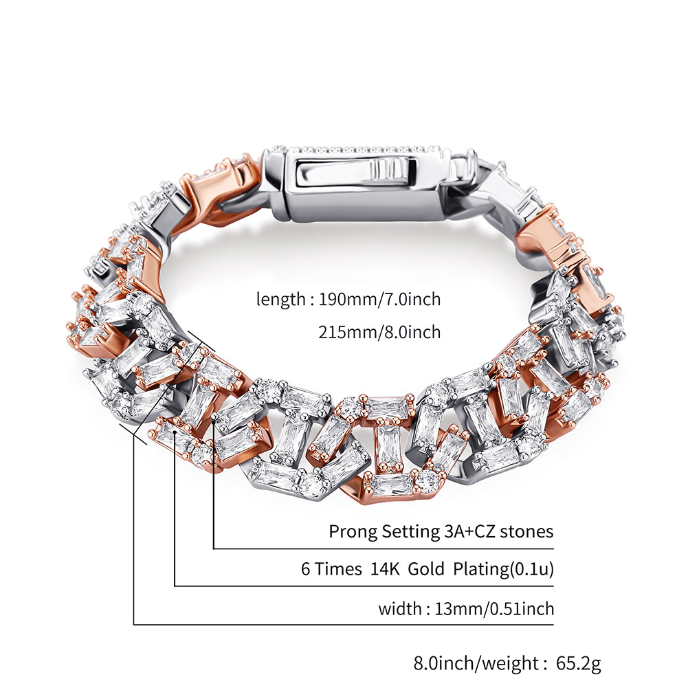 12mm Baguette Chain Link Bracelet