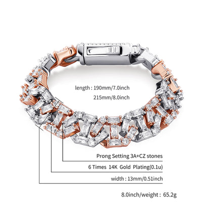 12mm Baguette Chain Link Bracelet