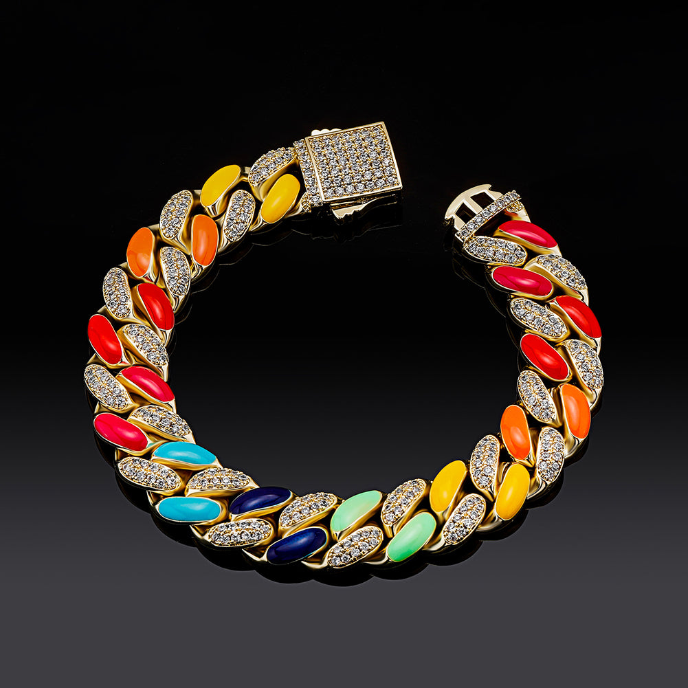 14mm Colorful Dripping Oil Cuban Prong Bracelet