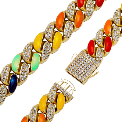 14mm Colorful Dripping Oil Cuban Prong Bracelet