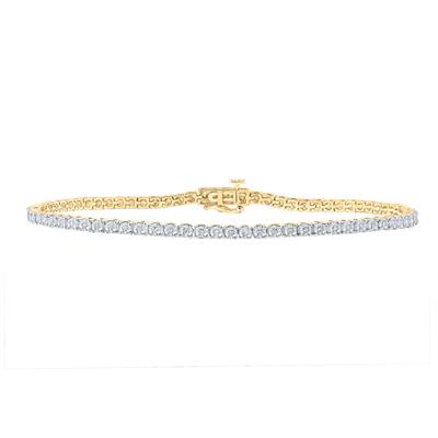 10K YELLOW GOLD ROUND DIAMOND 9-INCH SINGLE ROW LINK BRACELET 1/2 CTTW