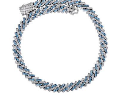 10 MM Two Tone Prong Link Necklace in Blue/White