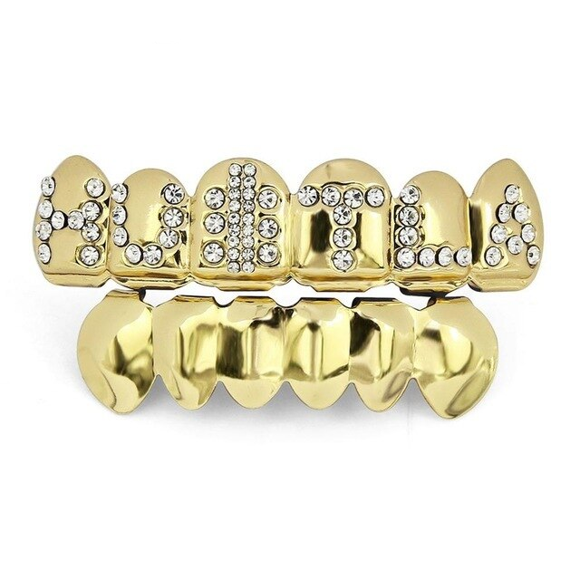 6 Top & 6 Bottom Iced Out Letter CZ Stone Teeth GRILLZ Caps