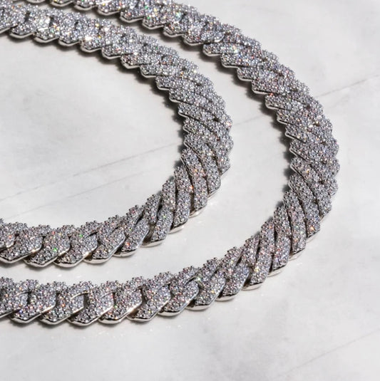 Diamond Prong Link Necklace  (10mm) in White Gold