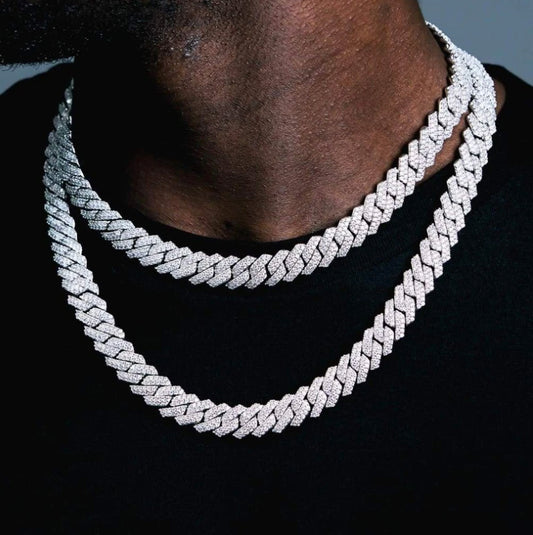 Diamond Prong Link Necklace  (10mm) in White Gold