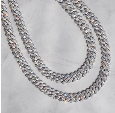 Diamond Prong Link Necklace  (10mm) in White Gold