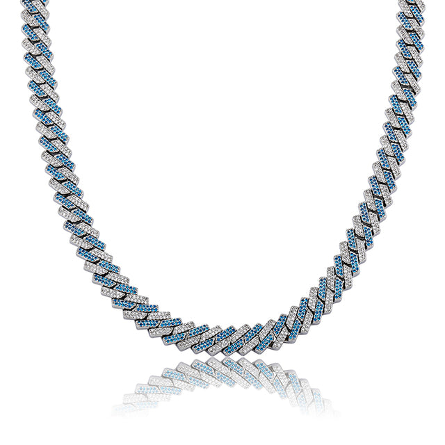 10 MM Two Tone Prong Link Necklace in Blue/White
