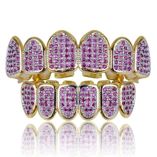 6 Teeth Purple Micro Pave CZ Grillz