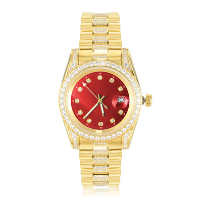 Red Dial Mens Gold Finish Watches