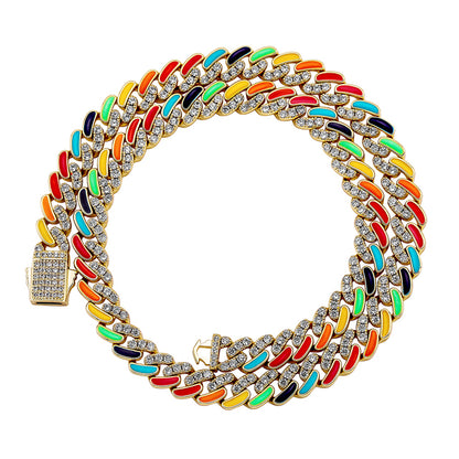 9mm Colorful Dripping Oil Cuban Prong Chain